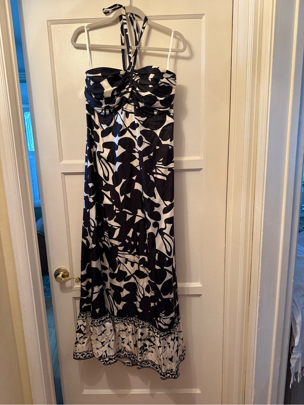 White House Black Market Black & White Halter Maxi with Abstract Floral